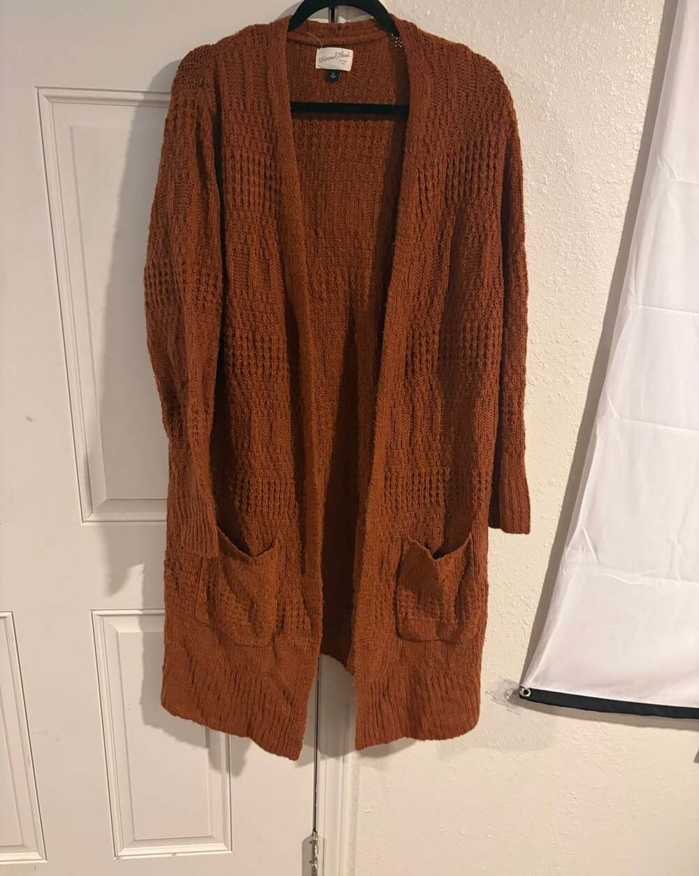 Universal Thread Women's Rust Open Front Long Cardigan Sweater with Pockets